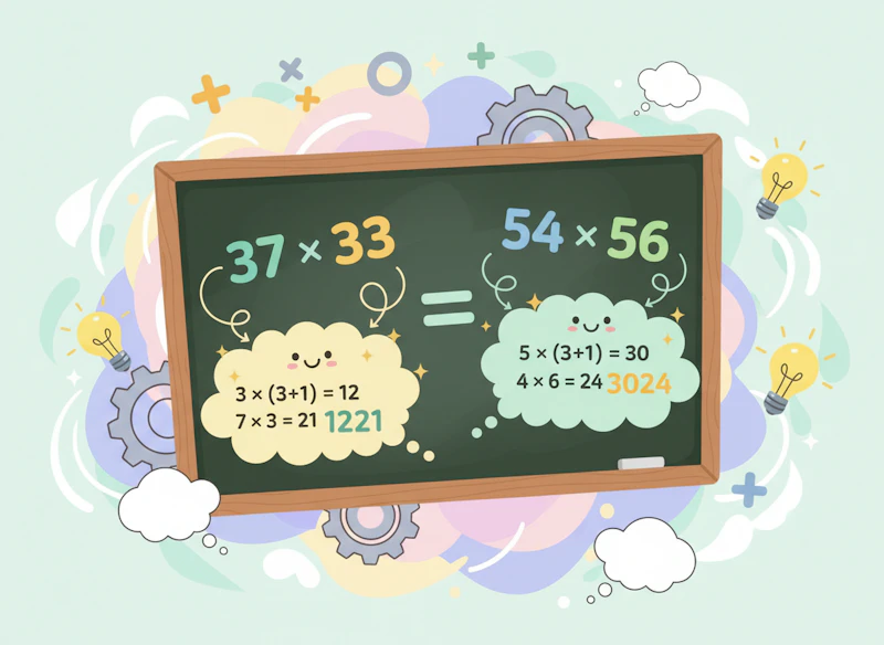 10の位が同じで一の位の和が10の掛け算を簡単に解く計算方法