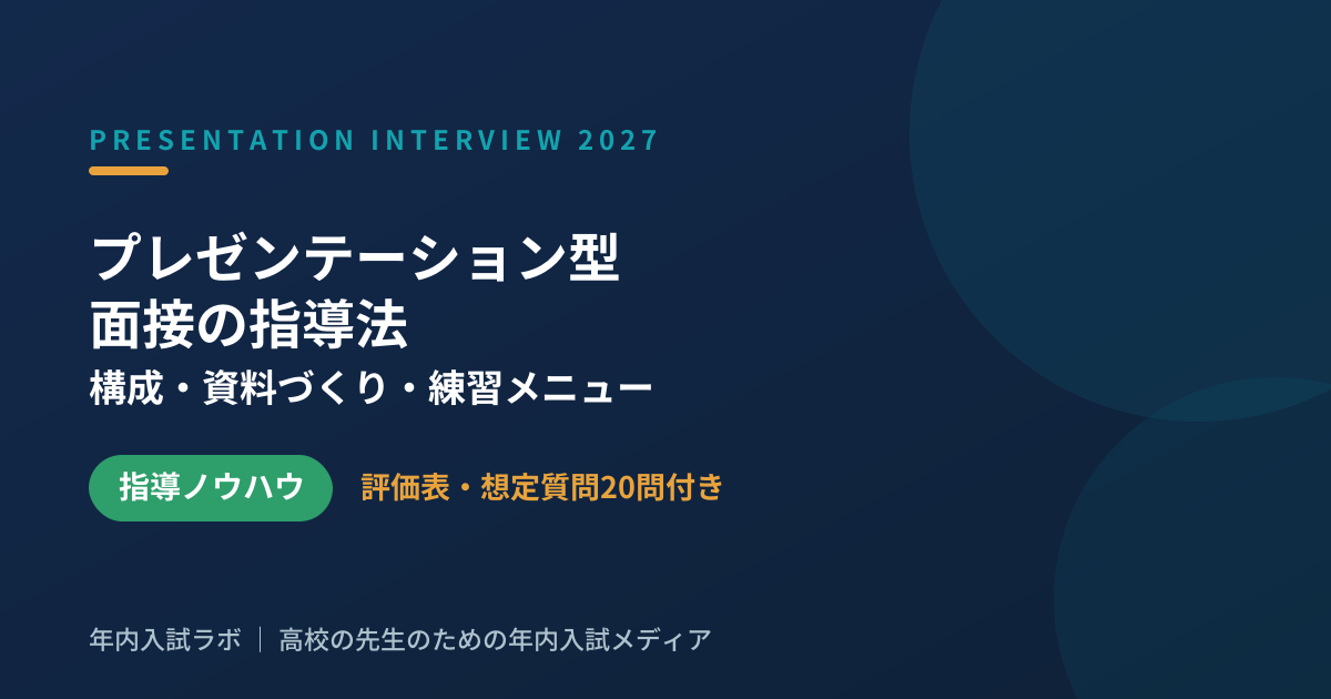 プレゼンテーション型面接の指導法|構成・資料づくり・練習メニューと評価表(2027年度 総合型・学校推薦型選抜対応)