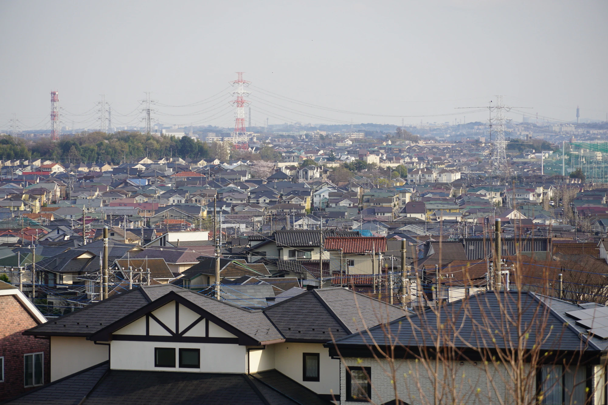 いなげやヨネッティ王禅寺前店から見たあざみ野方面の住宅地