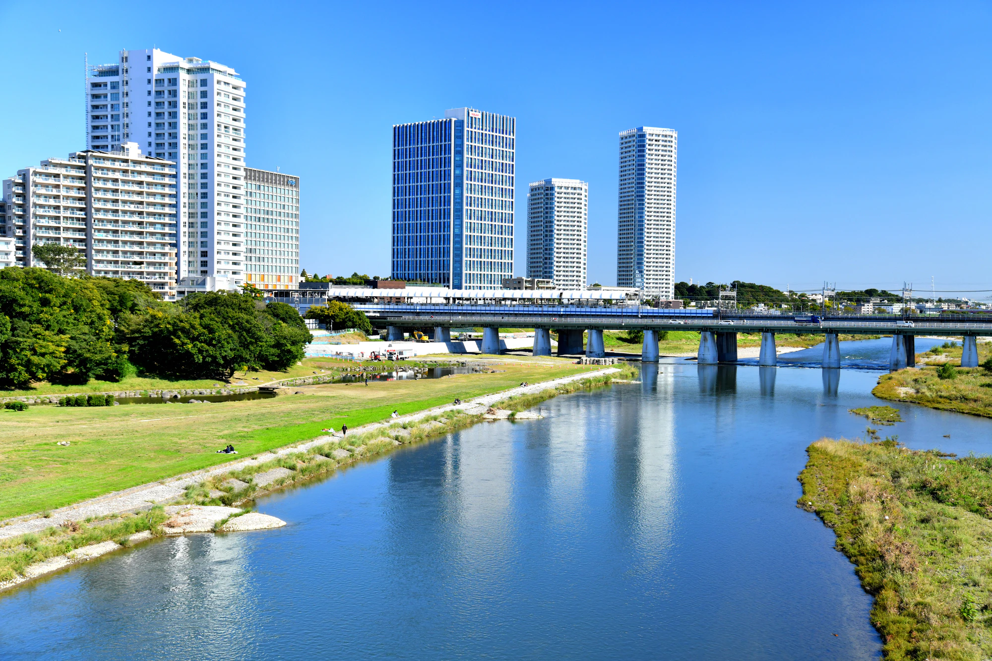 新二子橋／多摩川より二子玉川駅方面を望む(東京都世田谷区)