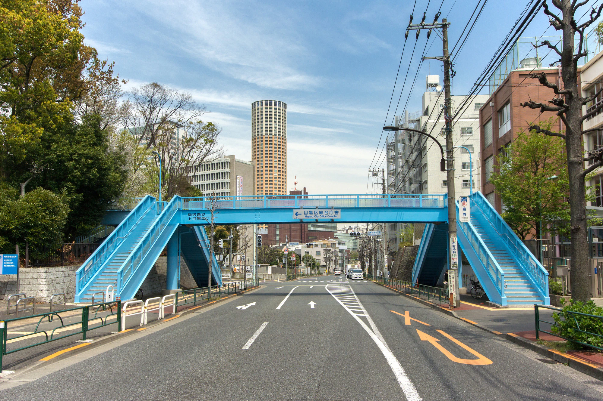 東京都目黒区の駒沢通り、横断歩道橋
