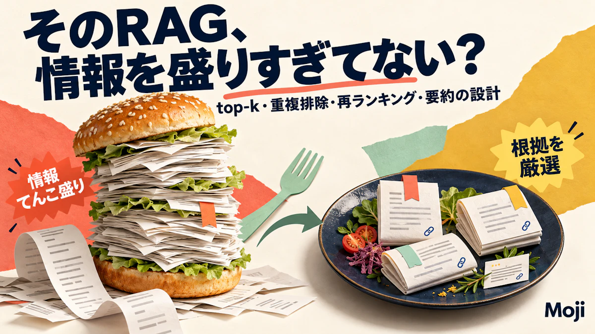 RAGで検索結果を増やしすぎると精度が落ちる理由|top-k・重複排除・再ランキング・要約の設計