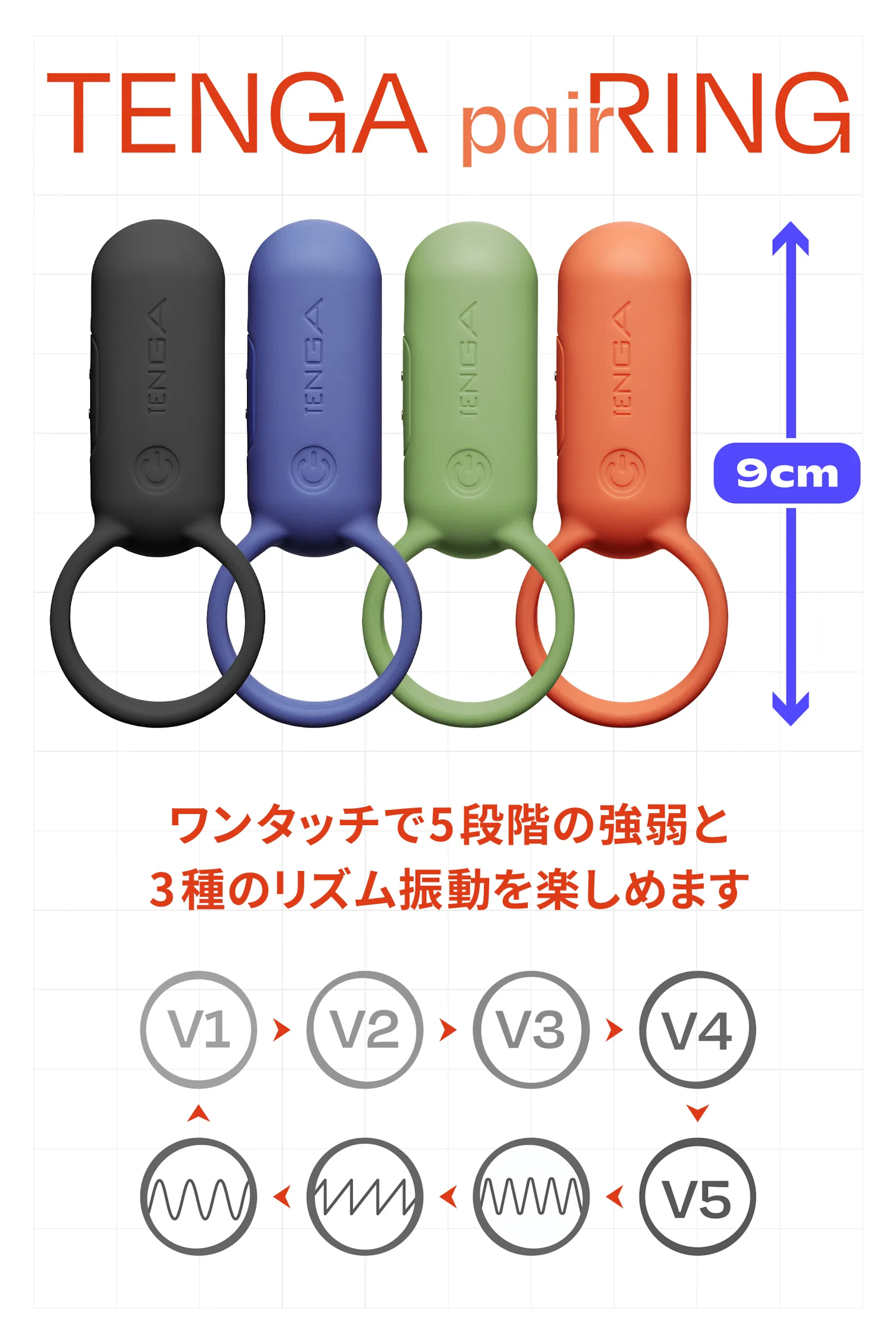 TENGA paiRINGのカラー展開と5段階の強弱・3種のリズム振動