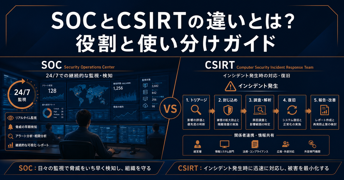 SOCとCSIRTの違いとは？役割・構築コスト・使い分けガイド【2026年版】