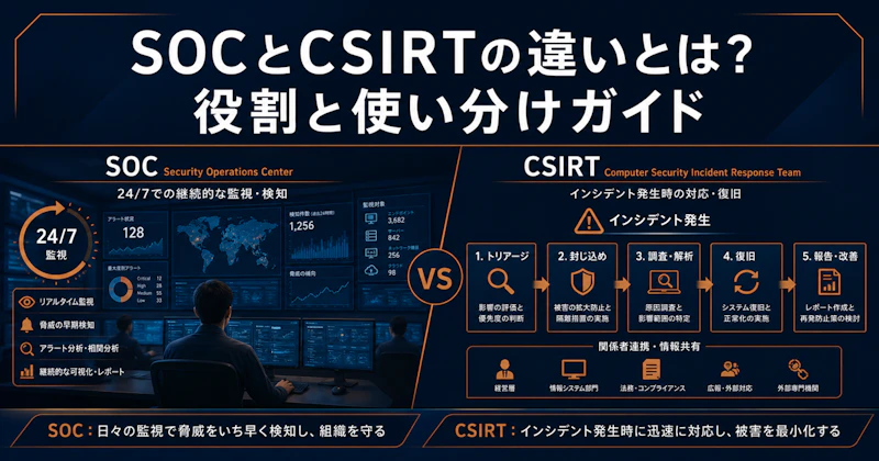 SOCとCSIRTの違いとは？役割・構築コスト・使い分けガイド【2026年版】