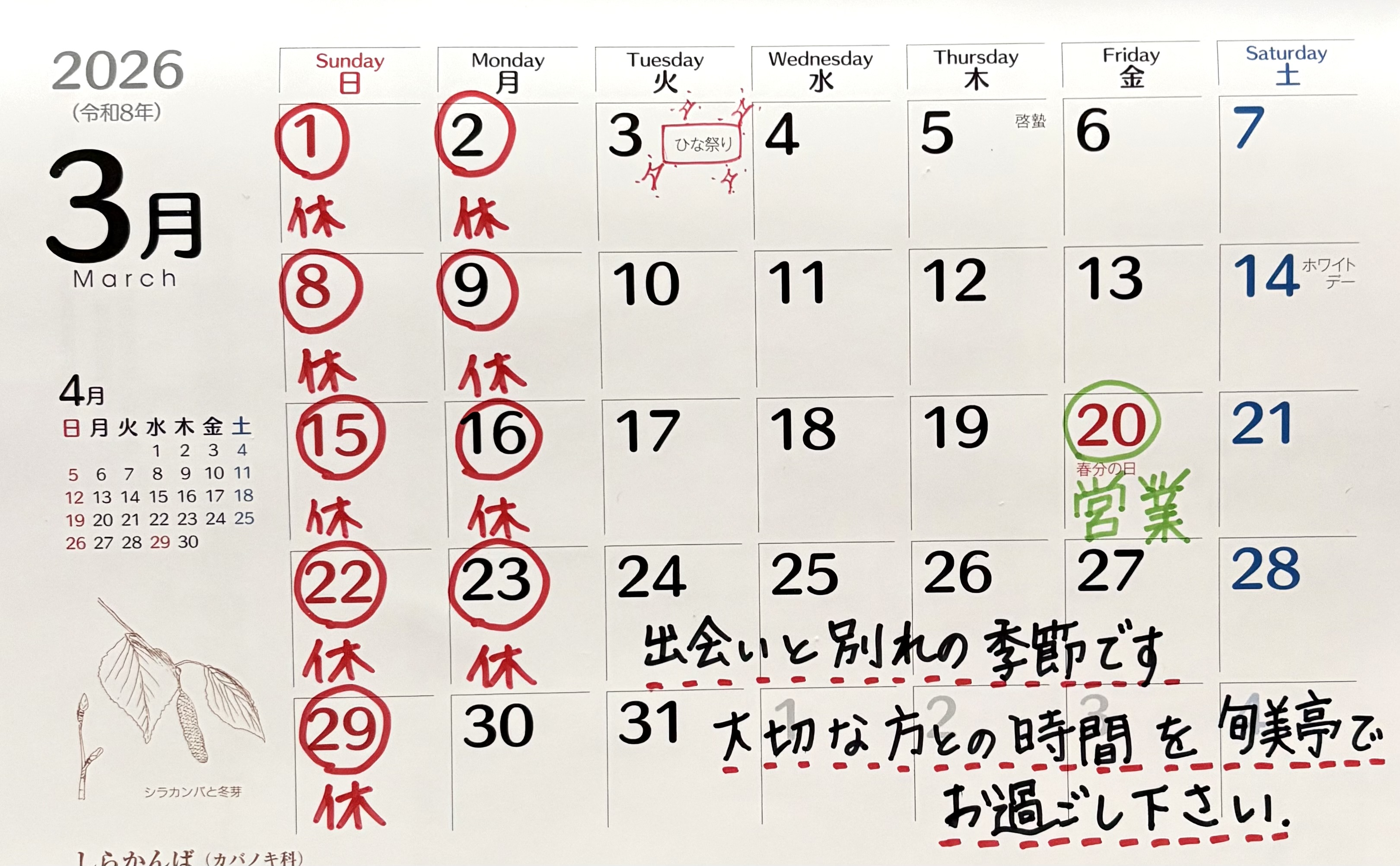 ３月、春ですねー