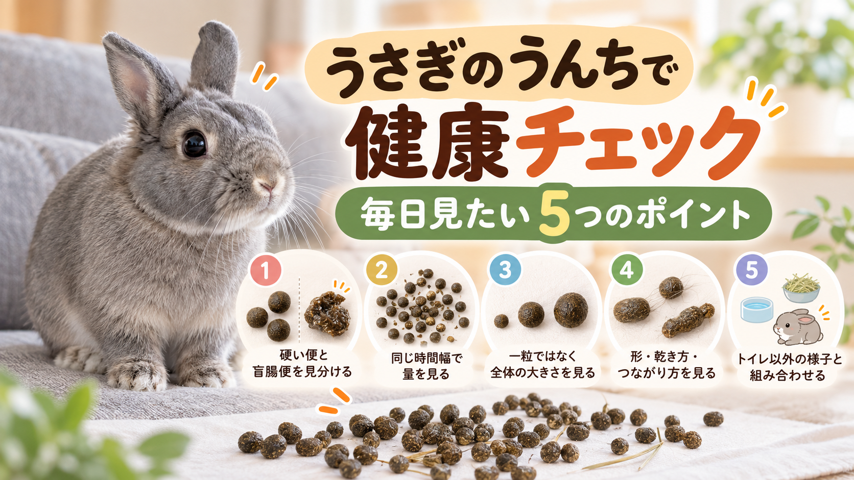 うさぎのうんちのチェックポイントが5つ書かれている