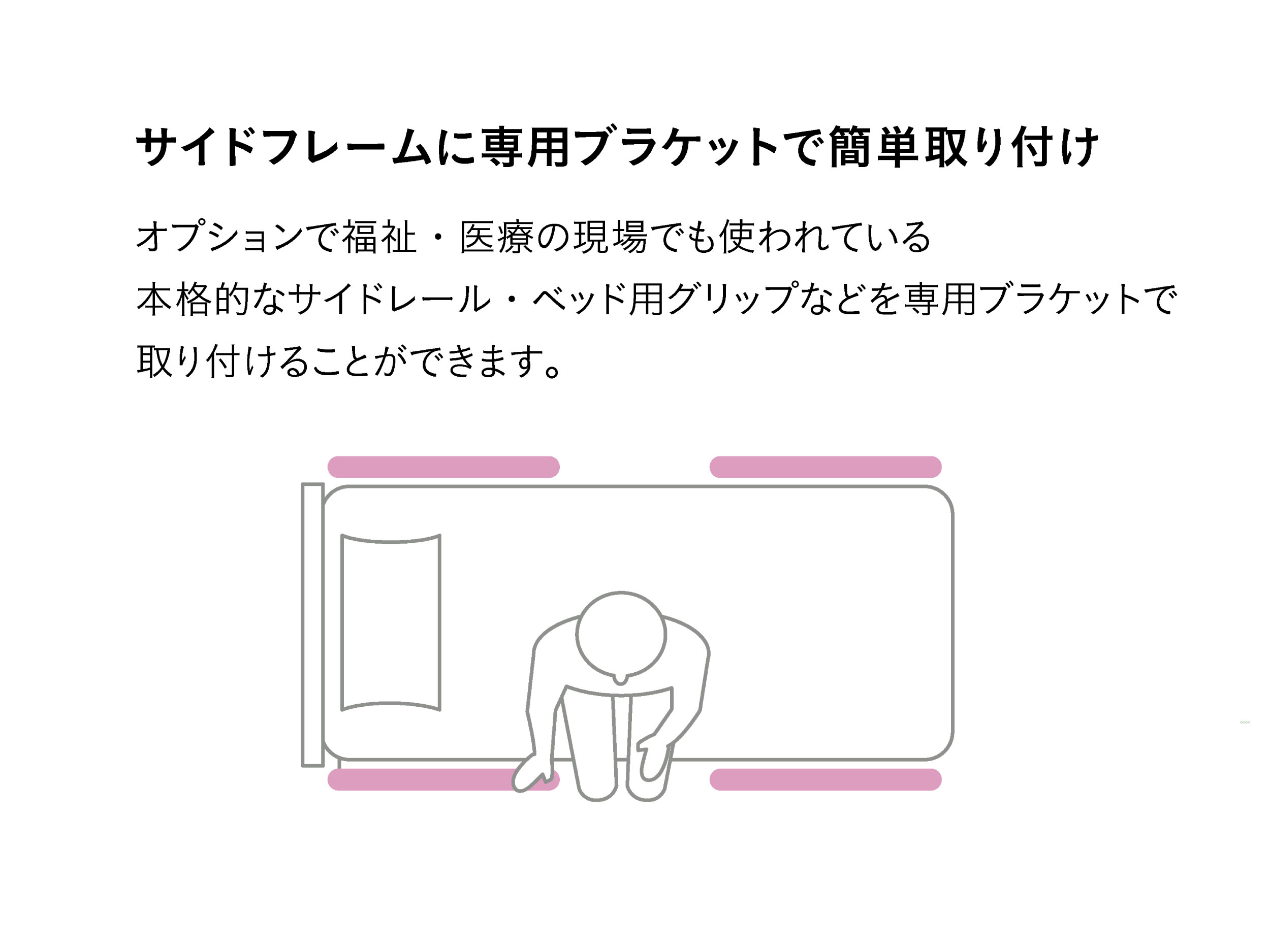 「サイドレール」や「手すり」を取付することも可能