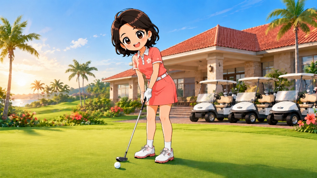 パッティンググリーンでの直前練習
