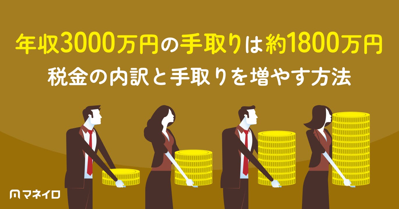 年収3000万円の手取りは約1800万円|税金の内訳と手取りを増やす方法