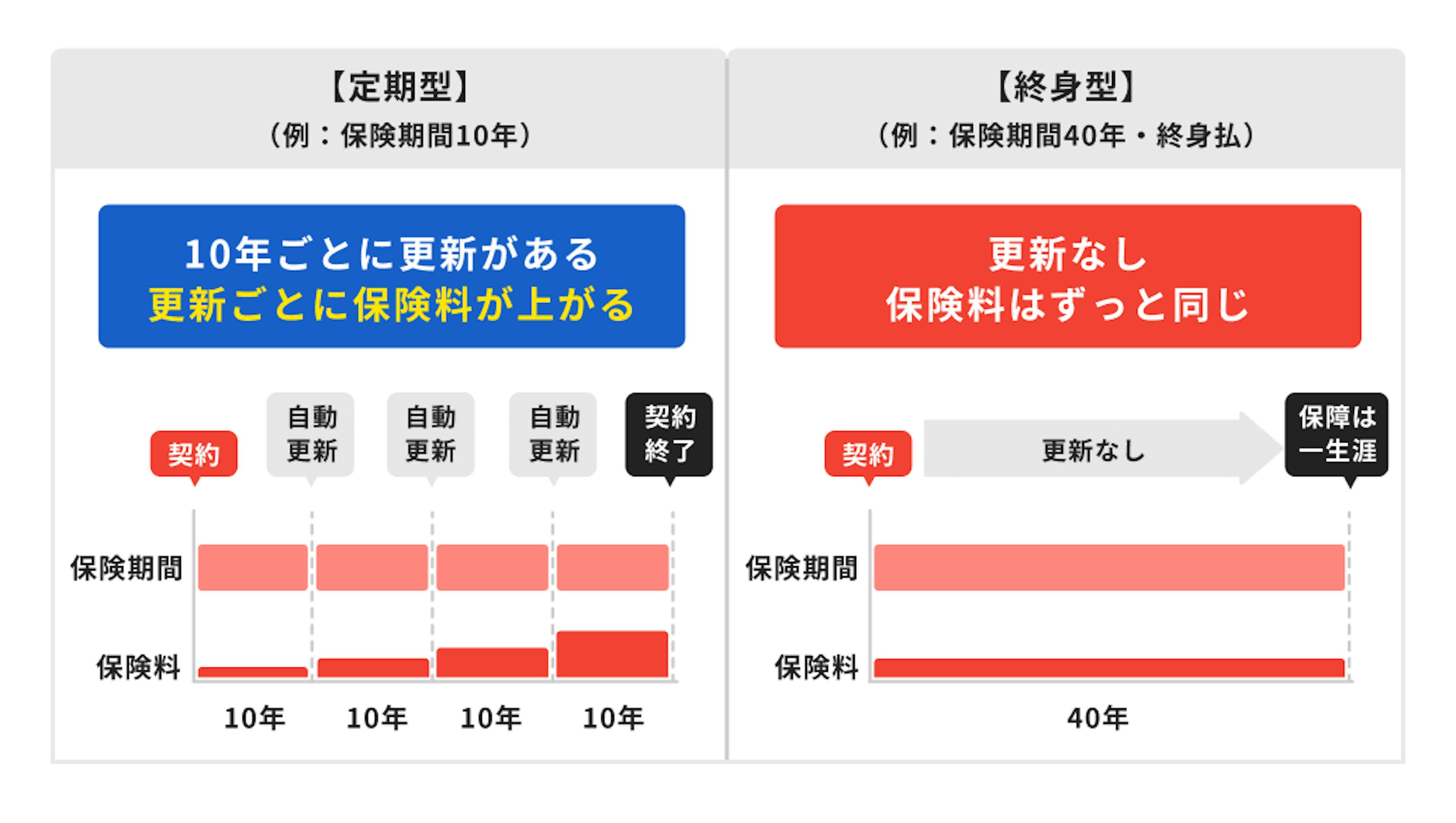 保険の定期型と終身型の説明