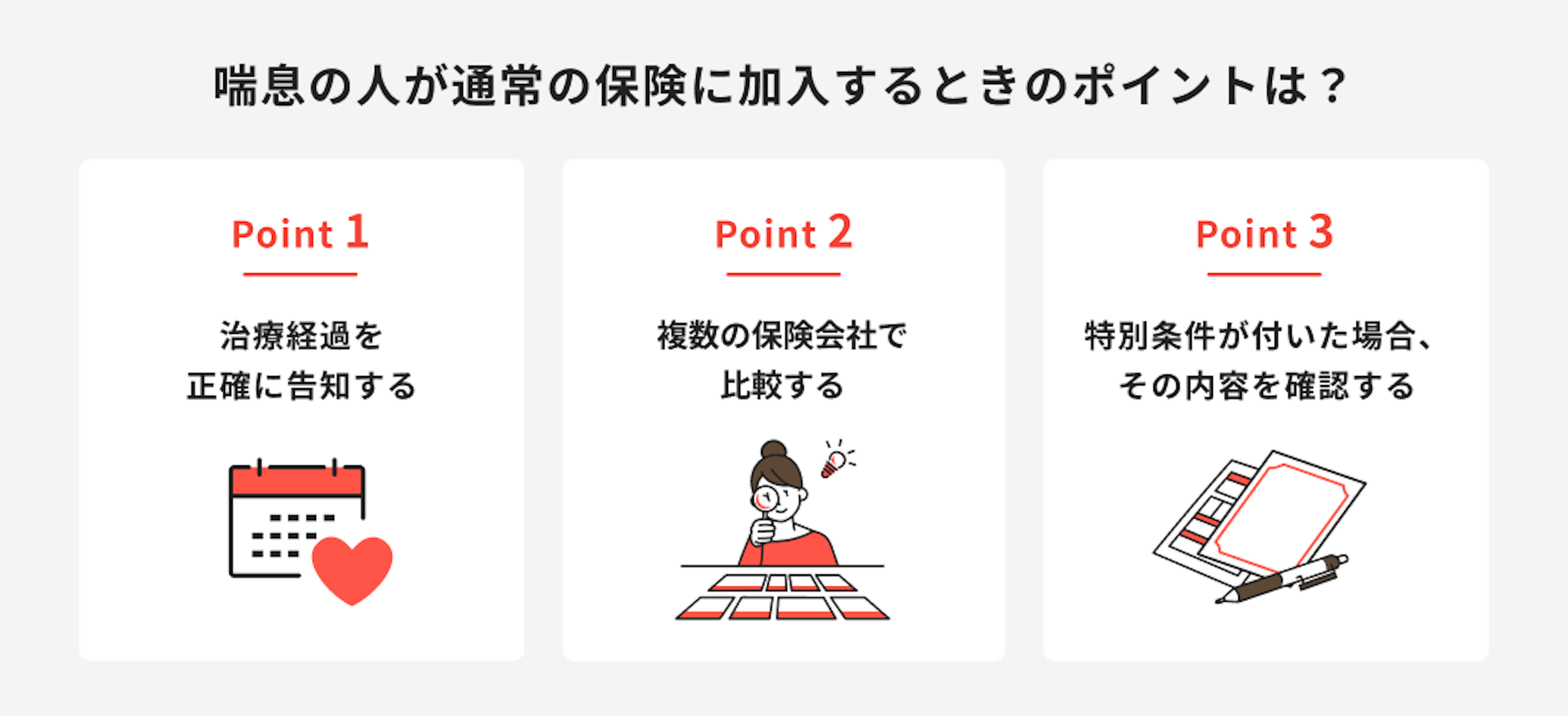 喘息の人が通常の保険に加入するときのポイントは？