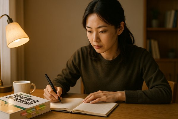 管理栄養士国家試験の対策で勉強する女性