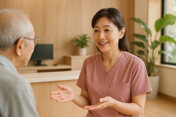 クリニックで患者に説明する看護師