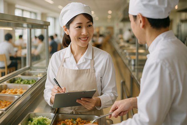 社員食堂の調理場で配膳を管理する委託給食会社栄養士