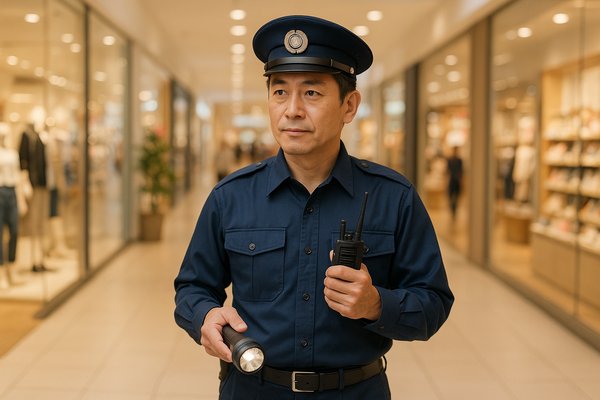 商業施設で巡回する施設警備員