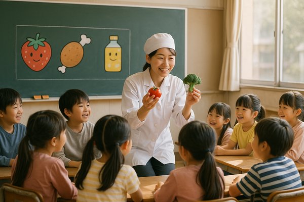 小学校で食育の授業を行う学校栄養士