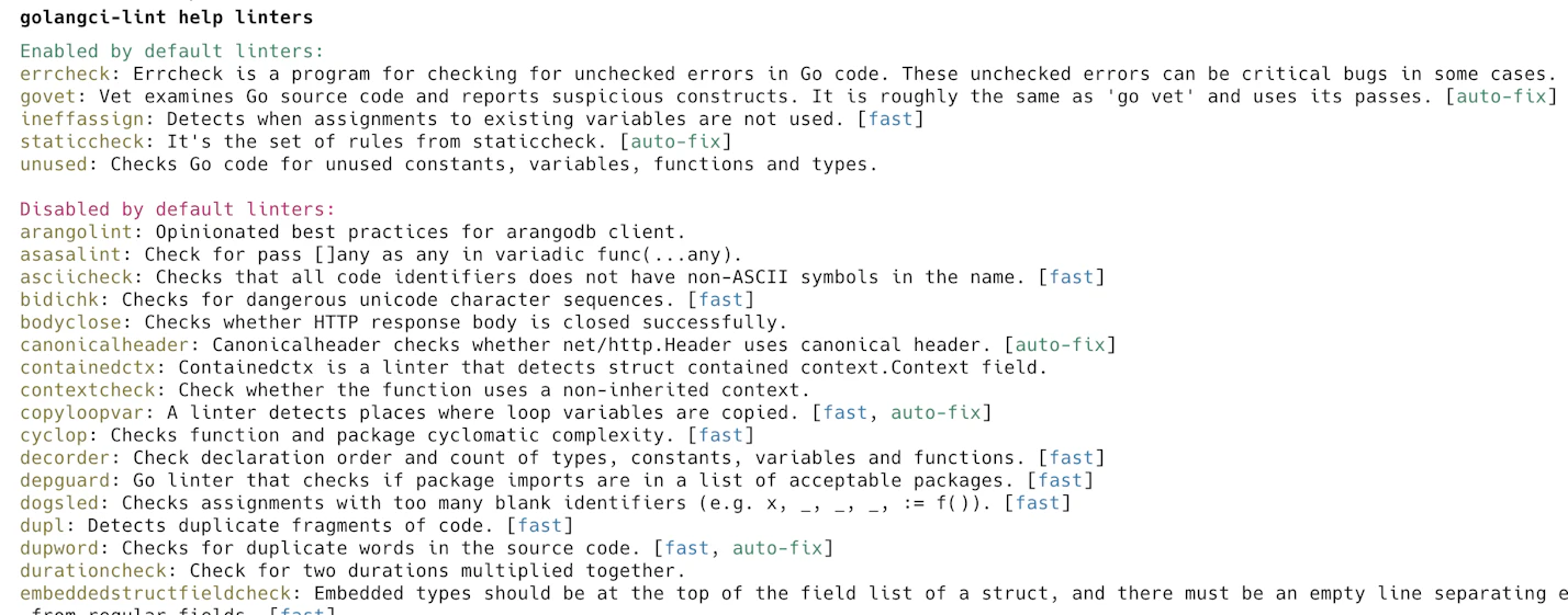 golangci-lintで有効化されているlintを確認
