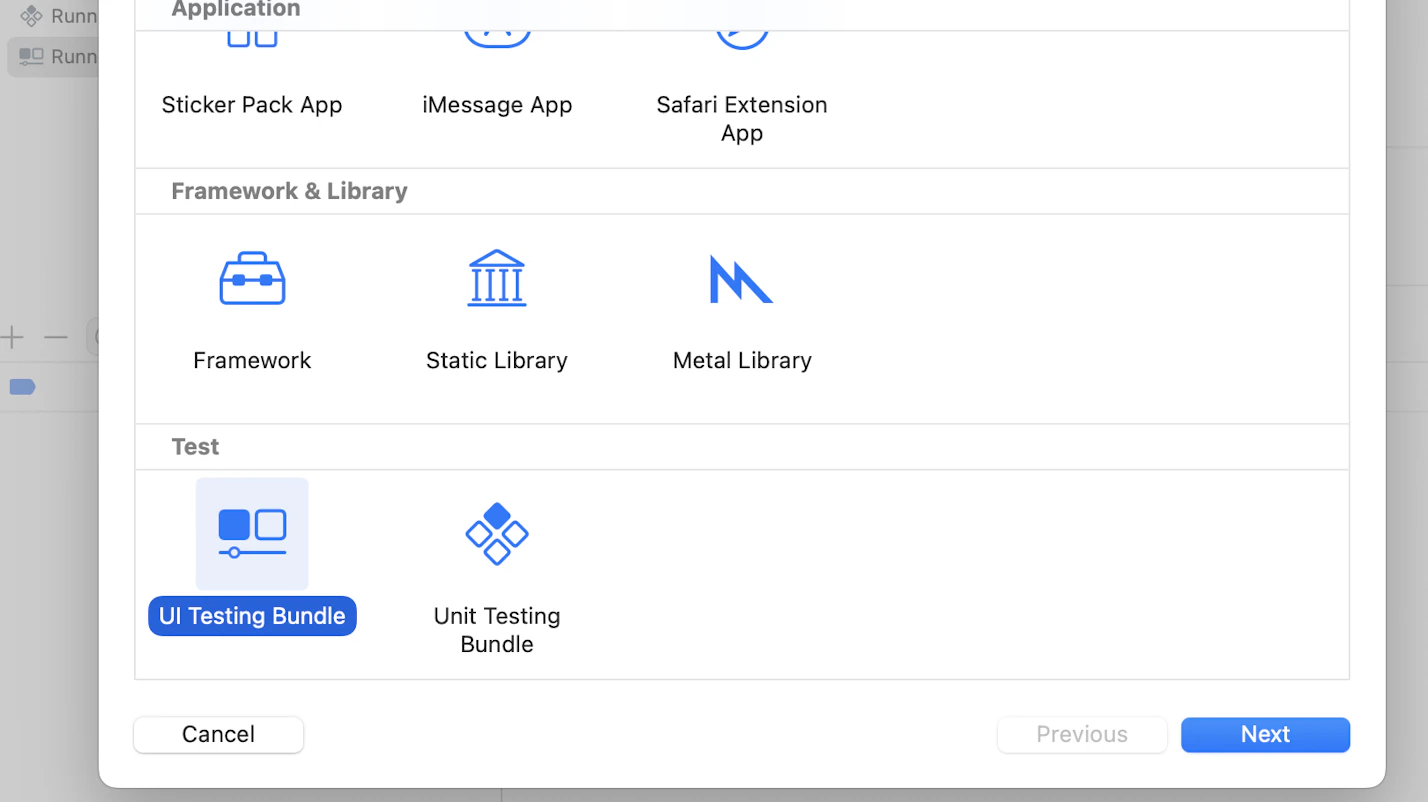 RunnerUITests targetの作成