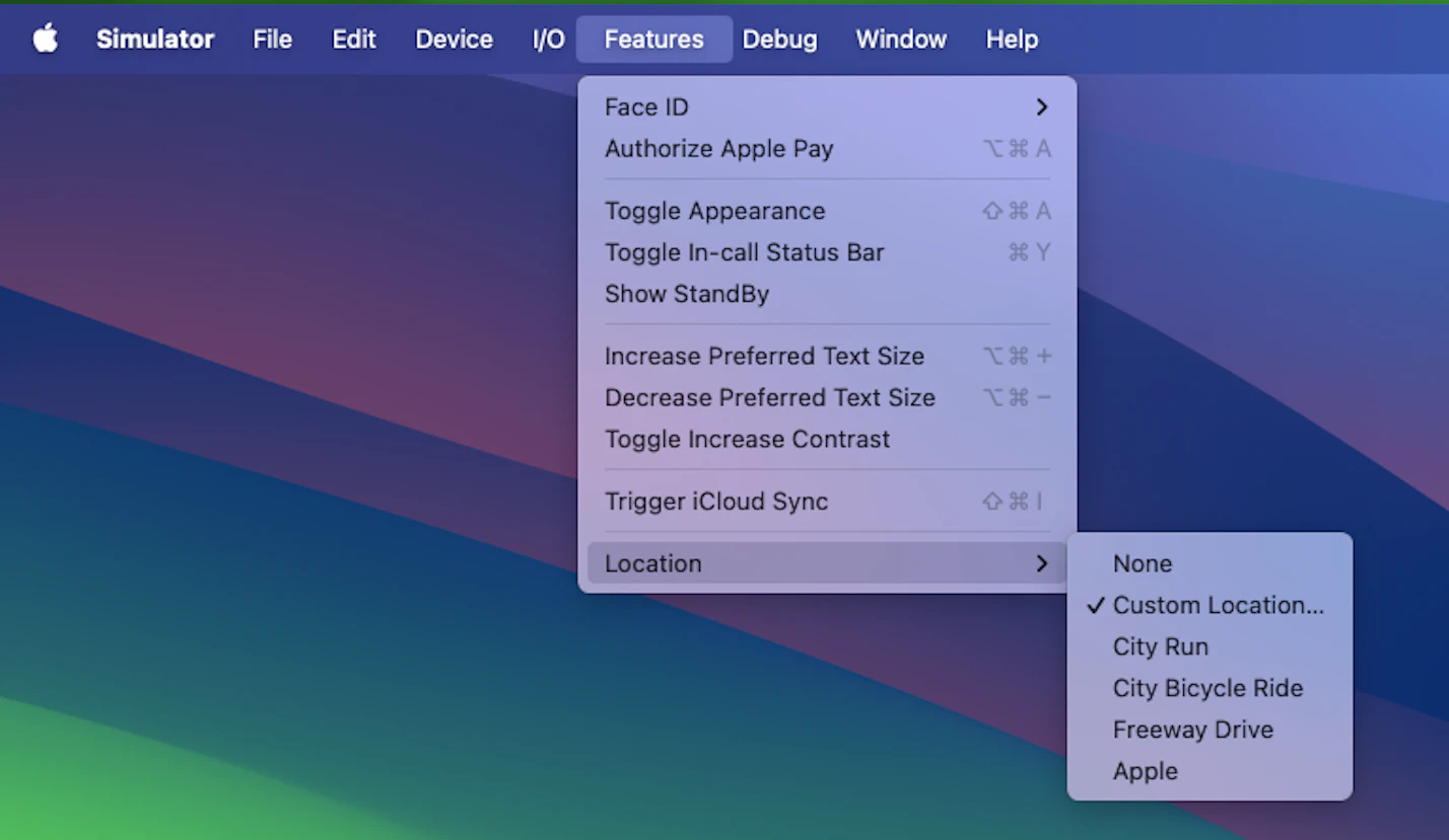 iOSシミュレータの位置情報設定 Custom Location...
