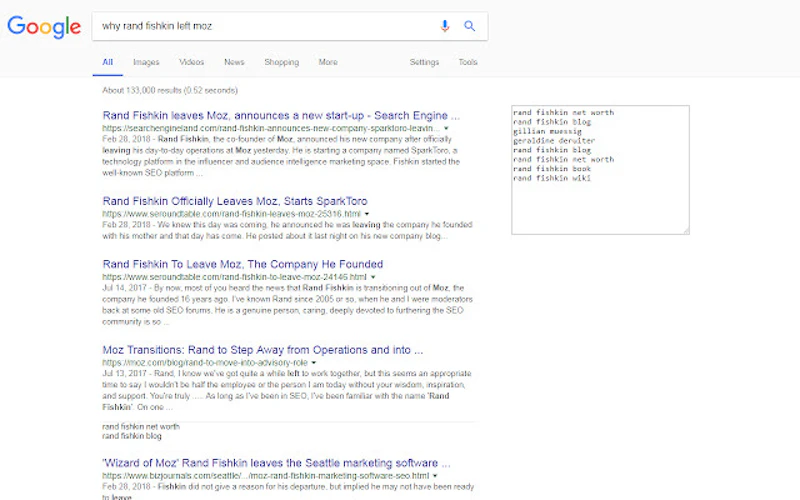 Extract People also search phrases in Google