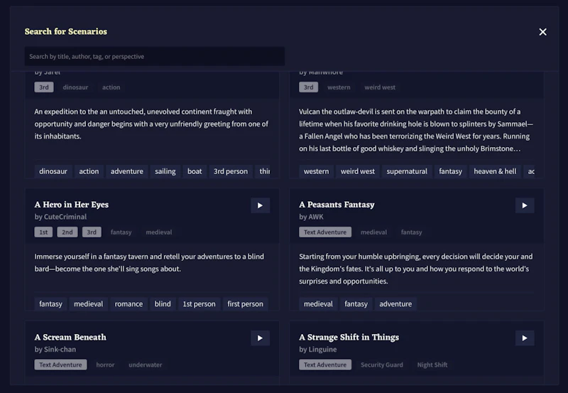 Novel AI：シナリオ一覧