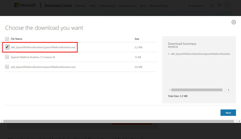 Tomarigiのインストール：Microsoft Speech Platform Runtime1