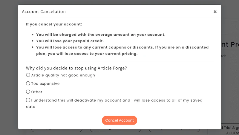 Article Forge：キャンセル