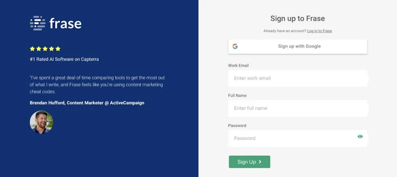 Frase.io：サインアップ
