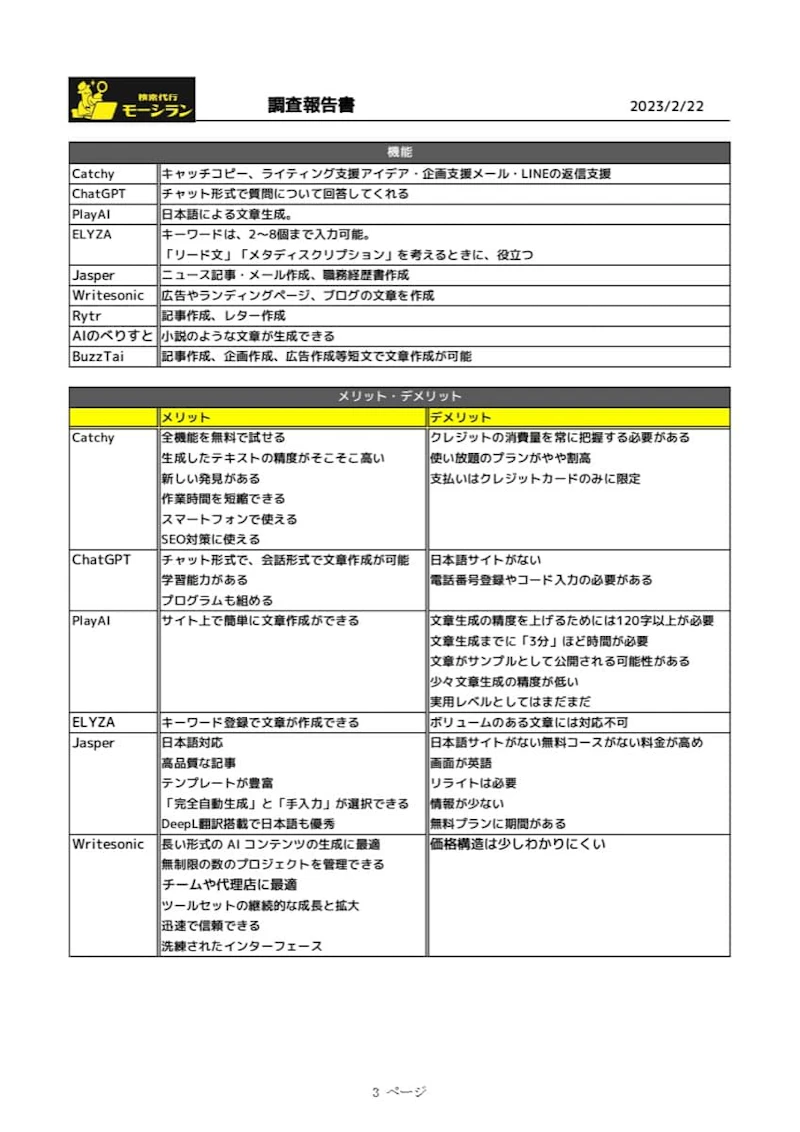 検索代行モーシラン：調査報告書3