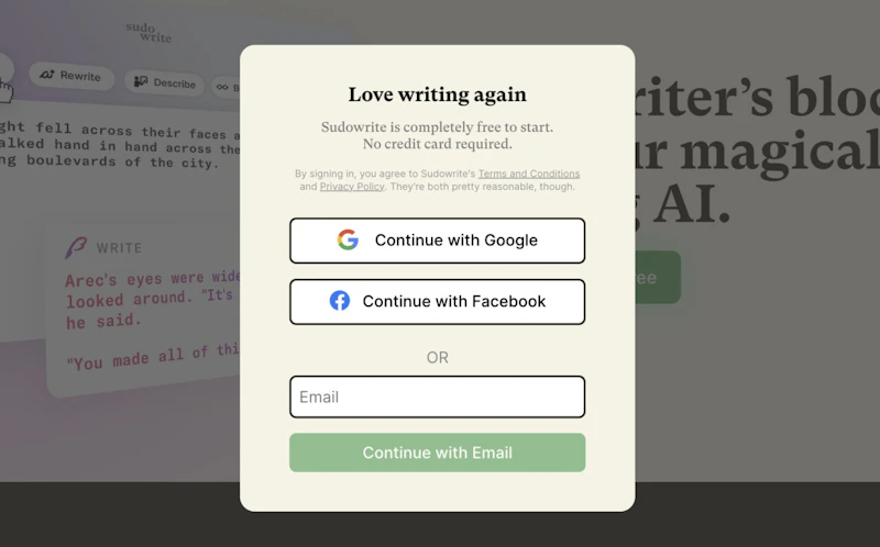 Sudowrite：アカウント登録
