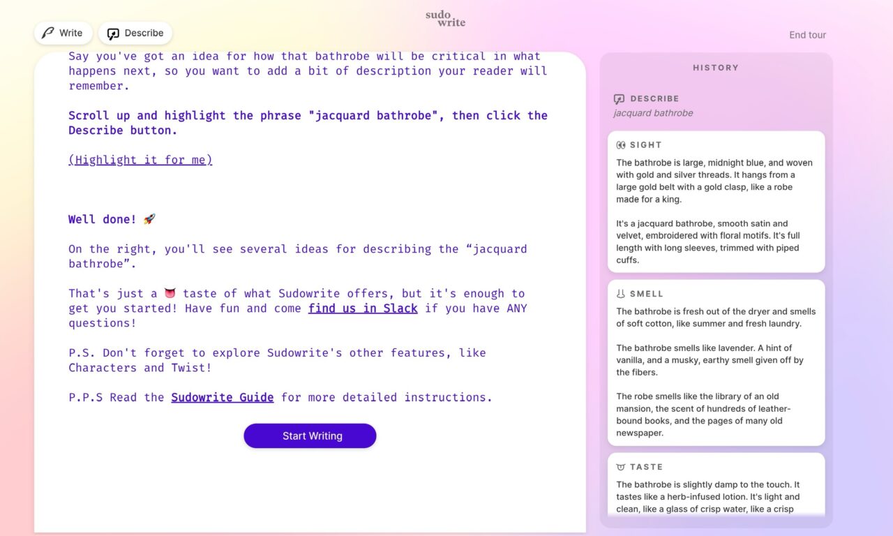 Sudowrite：チュートリアルデモ4