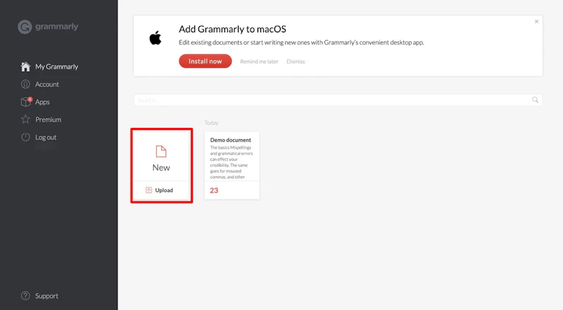 Grammarly：新規文書作成
