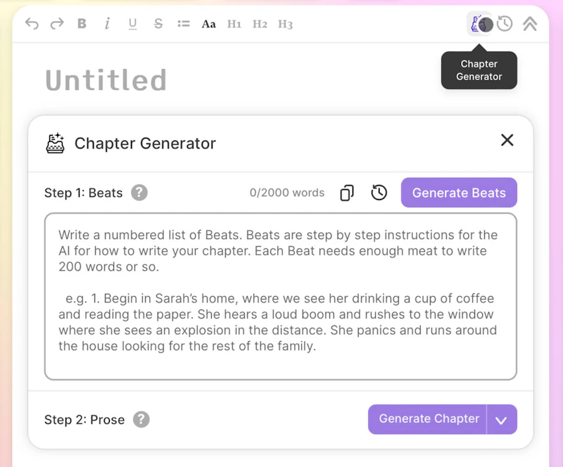 Sudowrite：ストーリーバイブル（チャプター生成）