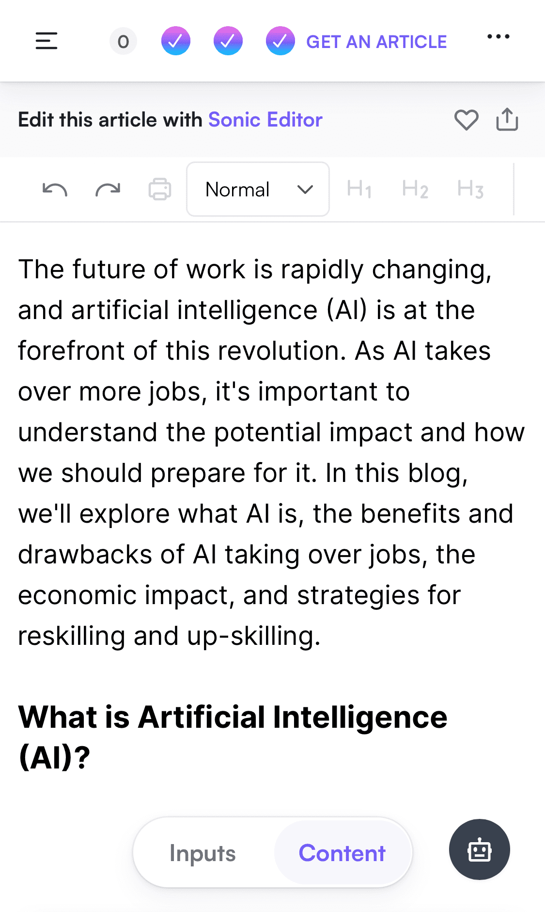 Writesonic：iPhone（エディタ）