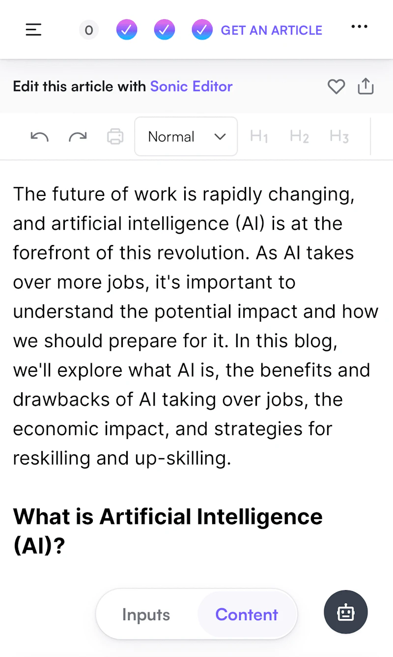 Writesonic：iPhone（エディタ）
