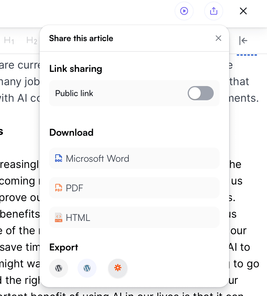 Writesonic：エクスポート