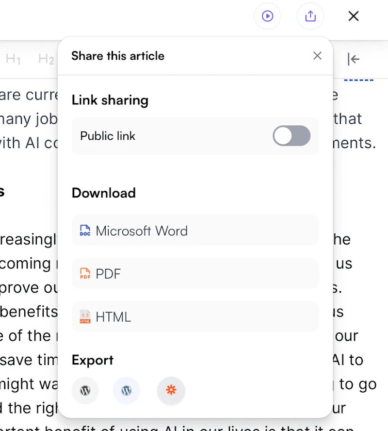 Writesonic：エクスポート