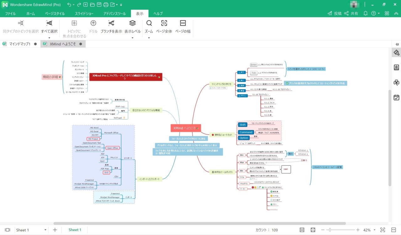 EdrawMind：XMindファイル（インポート結果）