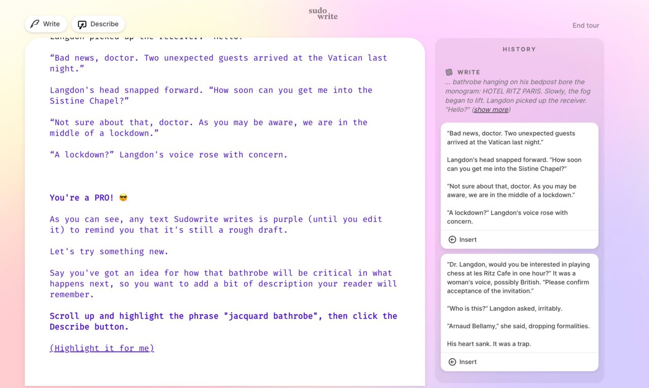 Sudowrite：チュートリアルデモ3