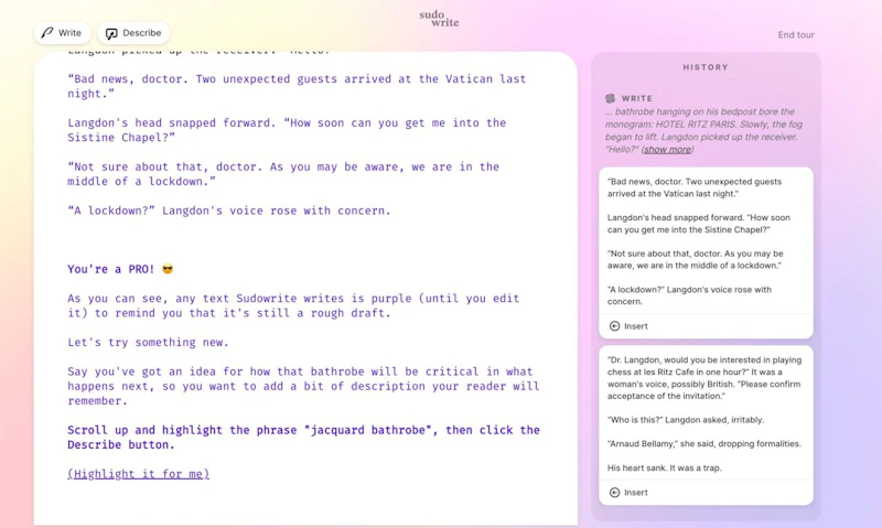 Sudowrite：チュートリアルデモ3