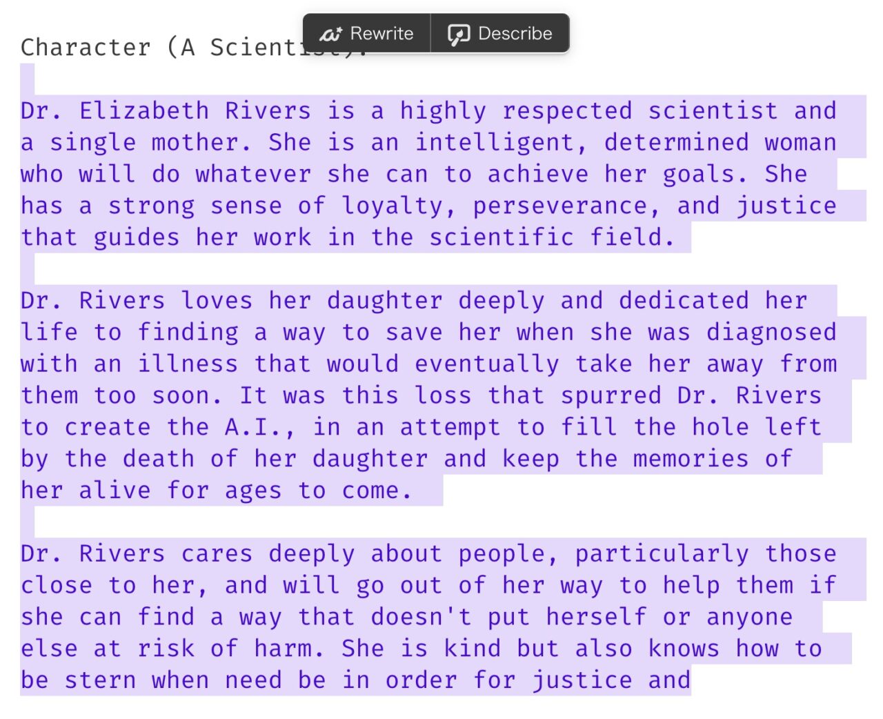 Sudowrite：キャラクター