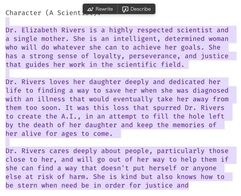 Sudowrite：キャラクター