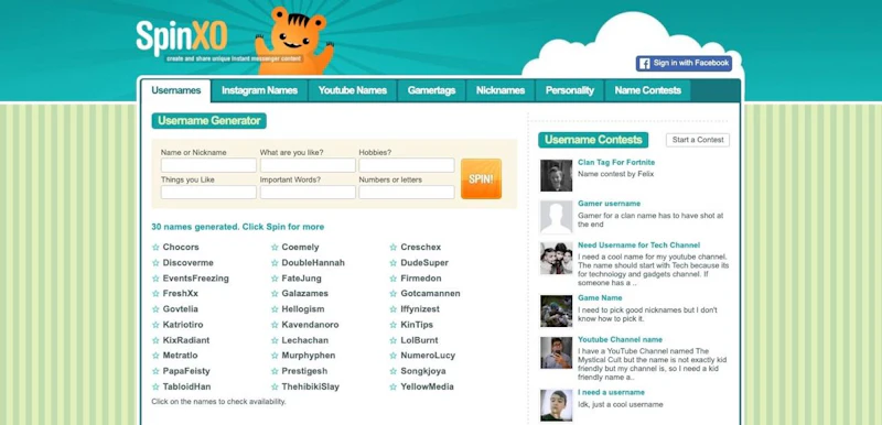 Username Generator - SpinXO