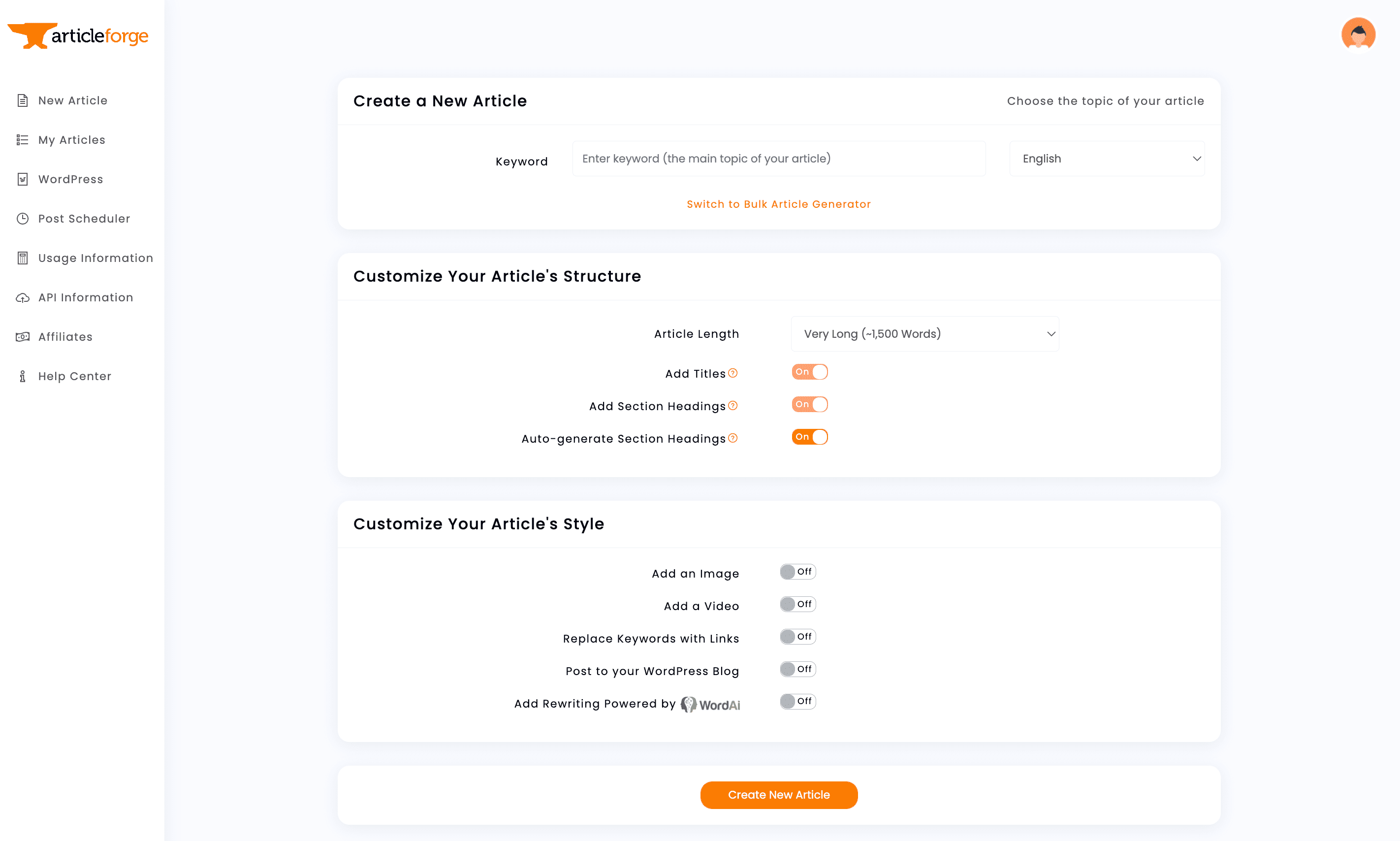Article Forge:追加設定