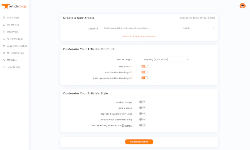 Article Forge：追加設定