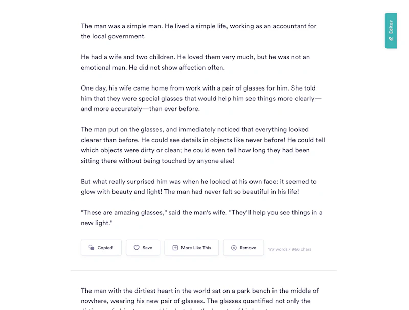 Copy AI：短編小説（出力結果）