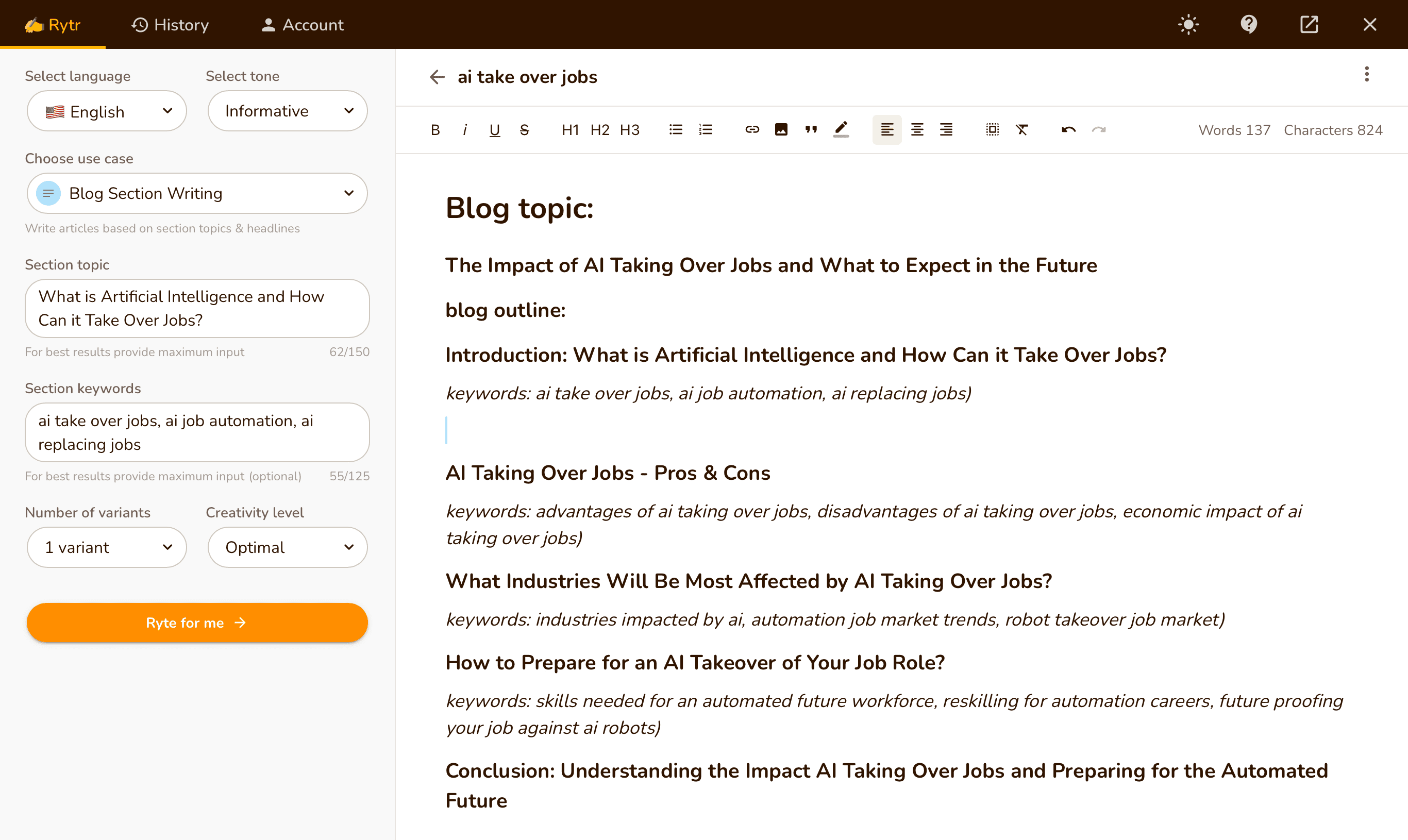 Rytr：ブログ本文