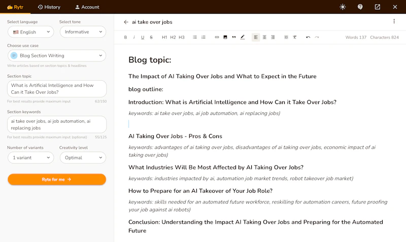 Rytr：ブログ本文