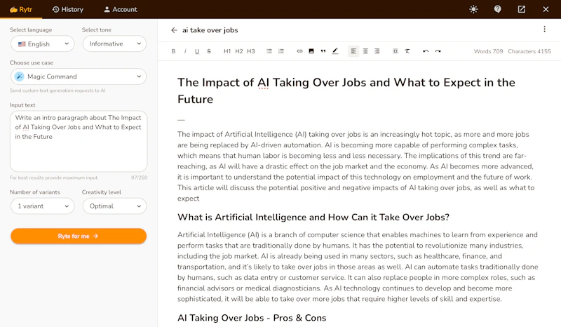 Rytr：マジックコマンド（結果）